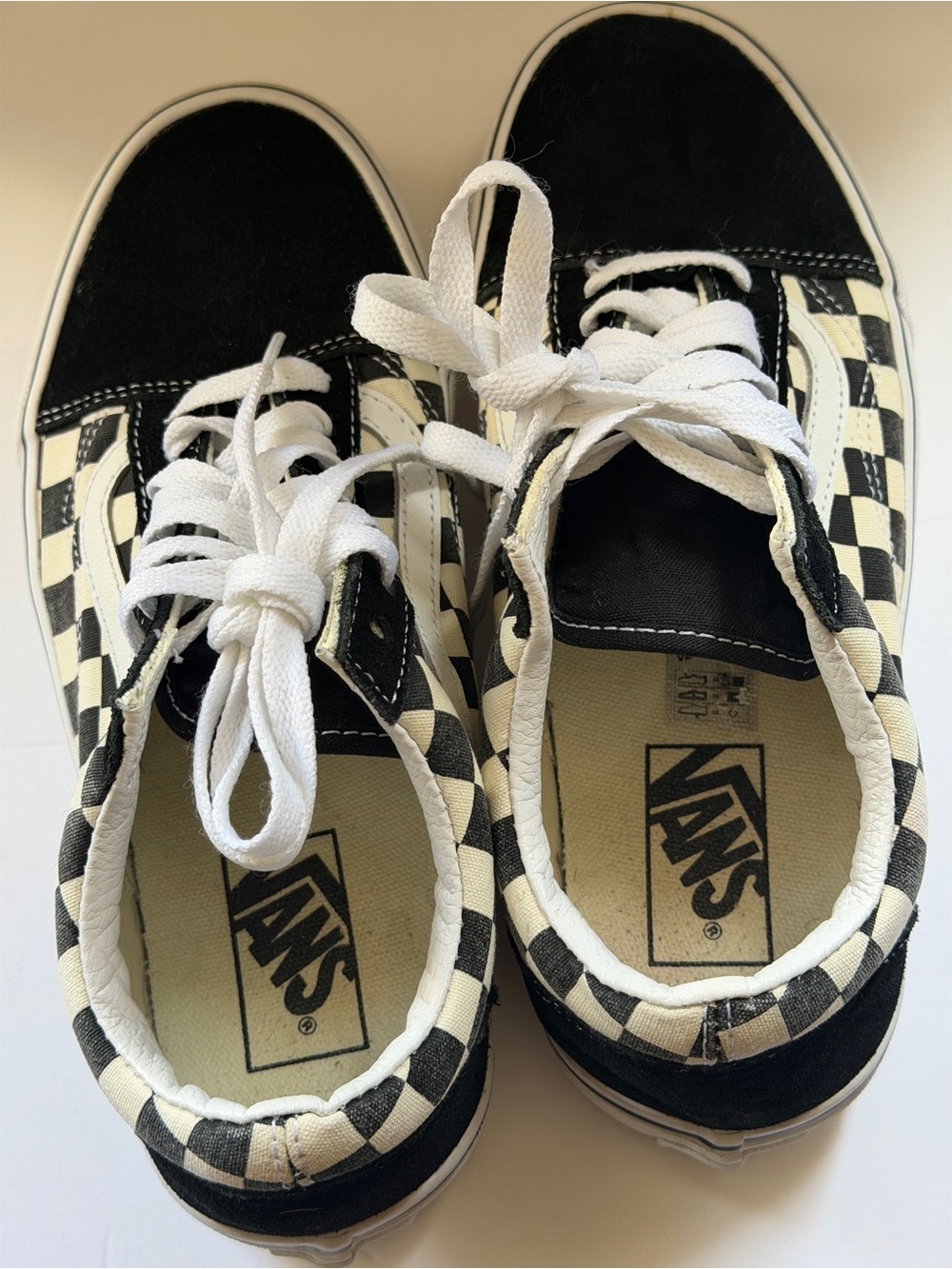 Vans Mens Black & White Checkerboard Lace-Up Sneakers 6.5 men’s ,8 womans